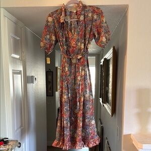 Jane Schaffhausen Belle France VINTAGE Floral Half Sleeve Dress with Belt